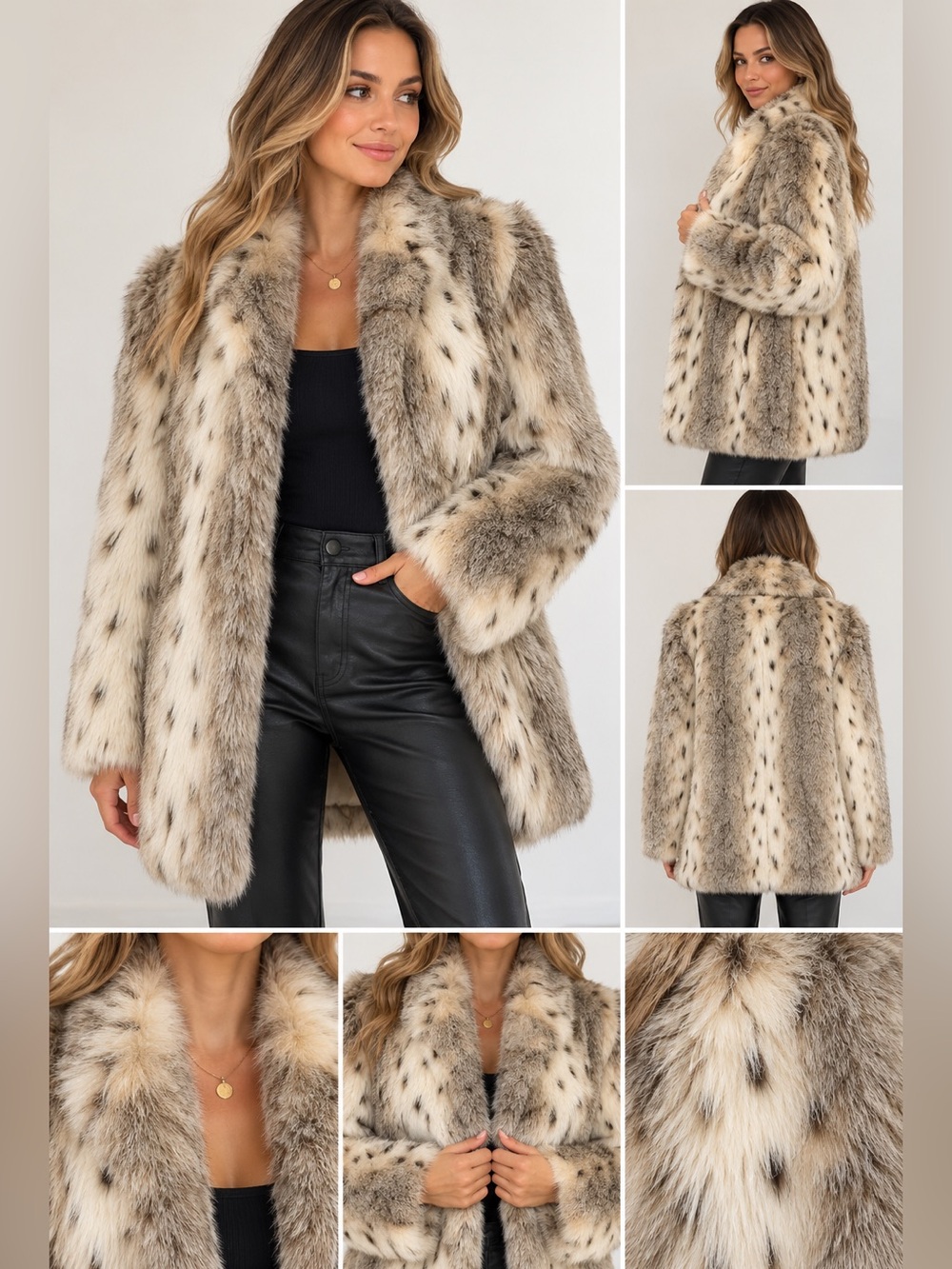 Vintage Mariel Lynx Faux Fur Coat Made in USA Size L Mob Wife Glam